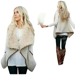 Love Tree Tan Sherpa Faux Fur Waterfall Hem ~ Size Large/XL